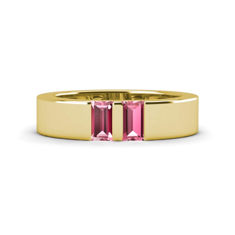 Carter 0.60 ctw Baguette Shape Pink Tourmaline Two Stone Men Wedding Band (5 mm) 