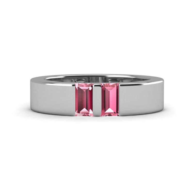 Carter 0.60 ctw Baguette Shape Pink Tourmaline Two Stone Men Wedding Band (5 mm) 