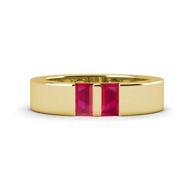 Carter 0.60 ctw Baguette Shape Ruby Two Stone Men Wedding Band (5 mm) 