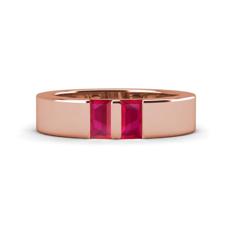Carter 0.60 ctw Baguette Shape Ruby Two Stone Men Wedding Band (5 mm) 