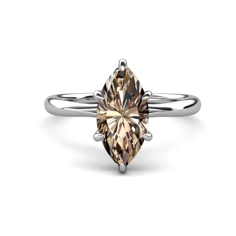 Solina 1.89 ctw Marquise Shape Smoky Quartz accented Lab Grown Diamond Hidden Halo Women Engagement Ring 