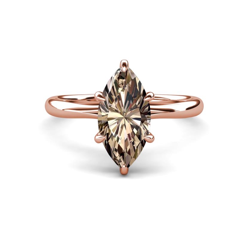 Solina 1.89 ctw Marquise Shape Smoky Quartz accented Lab Grown Diamond Hidden Halo Women Engagement Ring 