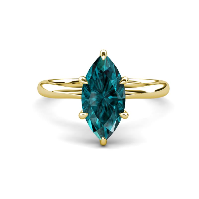 Solina 2.29 ctw Marquise Shape London Blue Topaz accented Lab Grown Diamond Hidden Halo Women Engagement Ring 