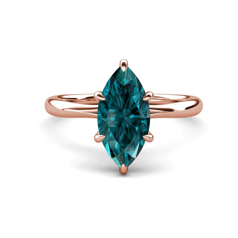 Solina 2.29 ctw Marquise Shape London Blue Topaz accented Lab Grown Diamond Hidden Halo Women Engagement Ring 