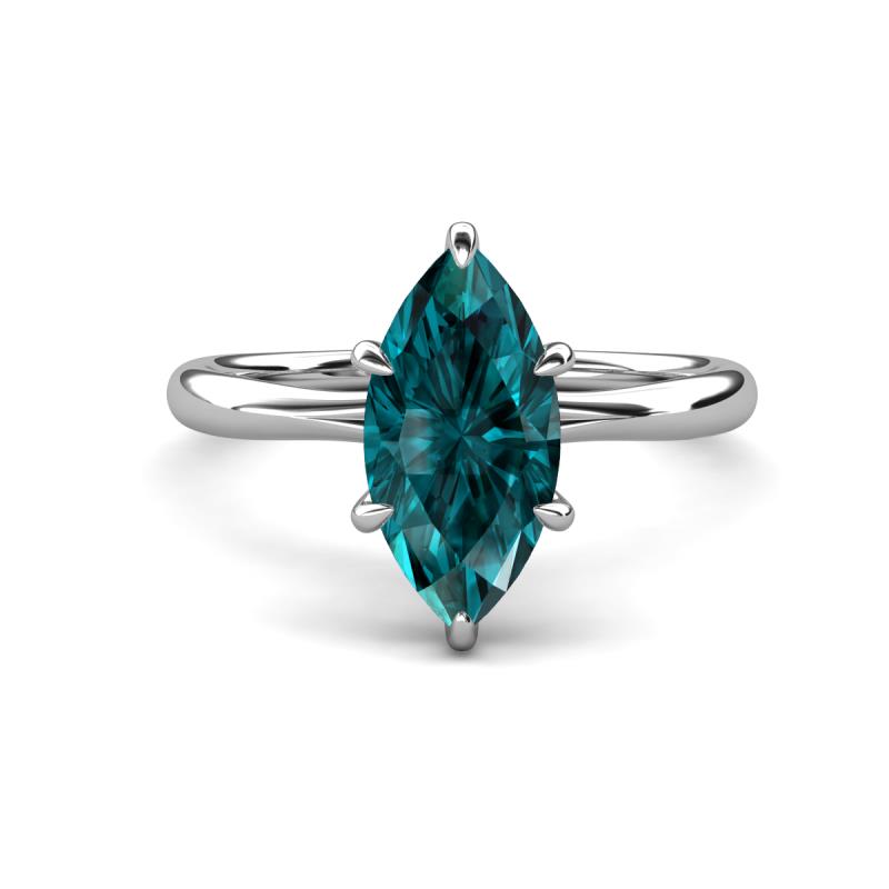 Solina 2.29 ctw Marquise Shape London Blue Topaz accented Lab Grown Diamond Hidden Halo Women Engagement Ring 