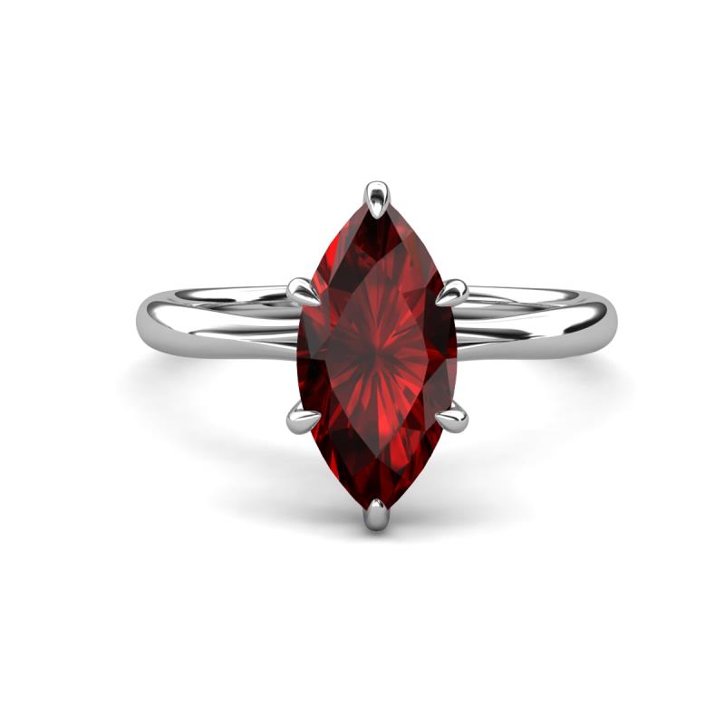 Solina 2.19 ctw Marquise Shape Red Garnet accented Lab Grown Diamond Hidden Halo Women Engagement Ring 