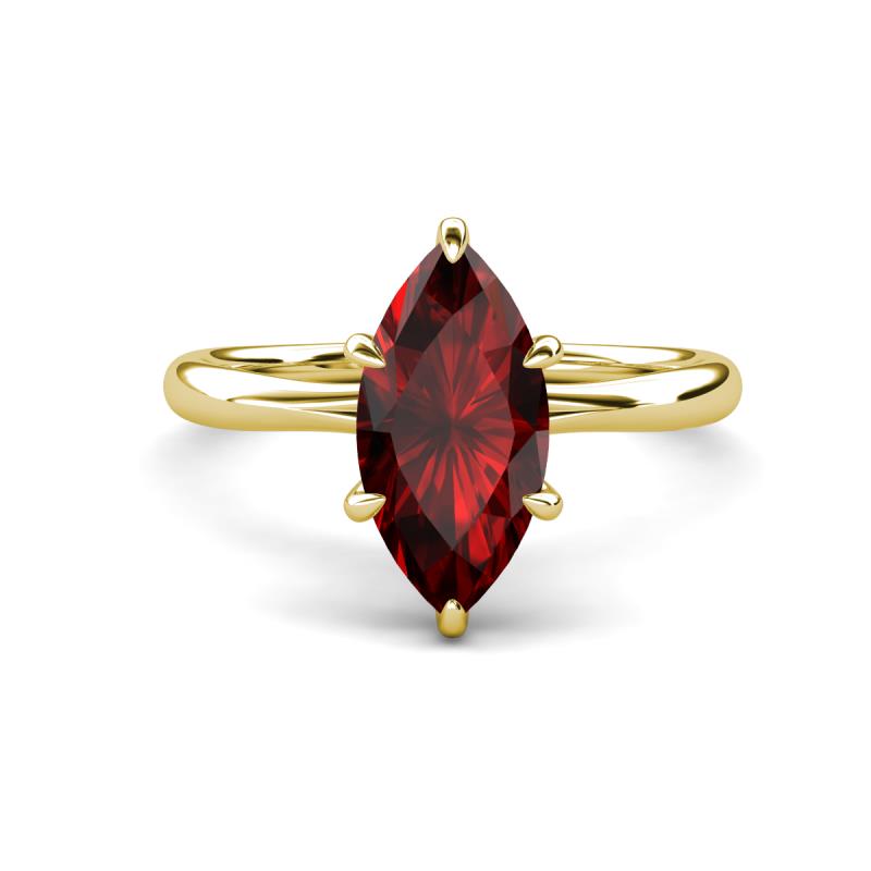 Solina 2.19 ctw Marquise Shape Red Garnet accented Lab Grown Diamond Hidden Halo Women Engagement Ring 