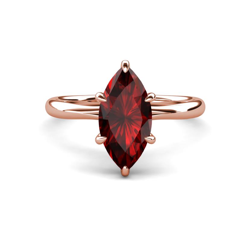 Solina 2.19 ctw Marquise Shape Red Garnet accented Lab Grown Diamond Hidden Halo Women Engagement Ring 