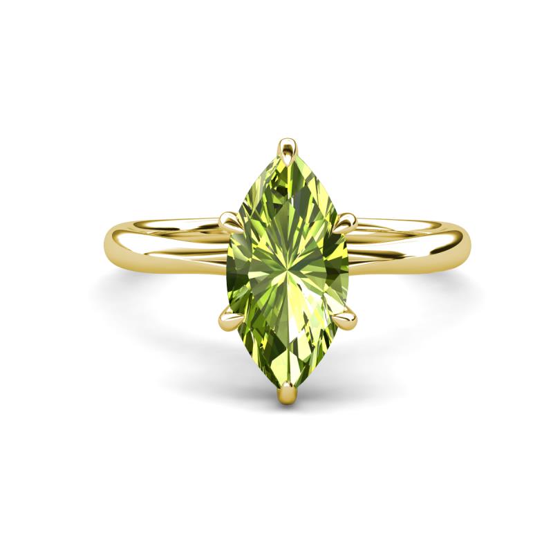 Solina 2.14 ctw Marquise Shape Peridot accented Lab Grown Diamond Hidden Halo Women Engagement Ring 