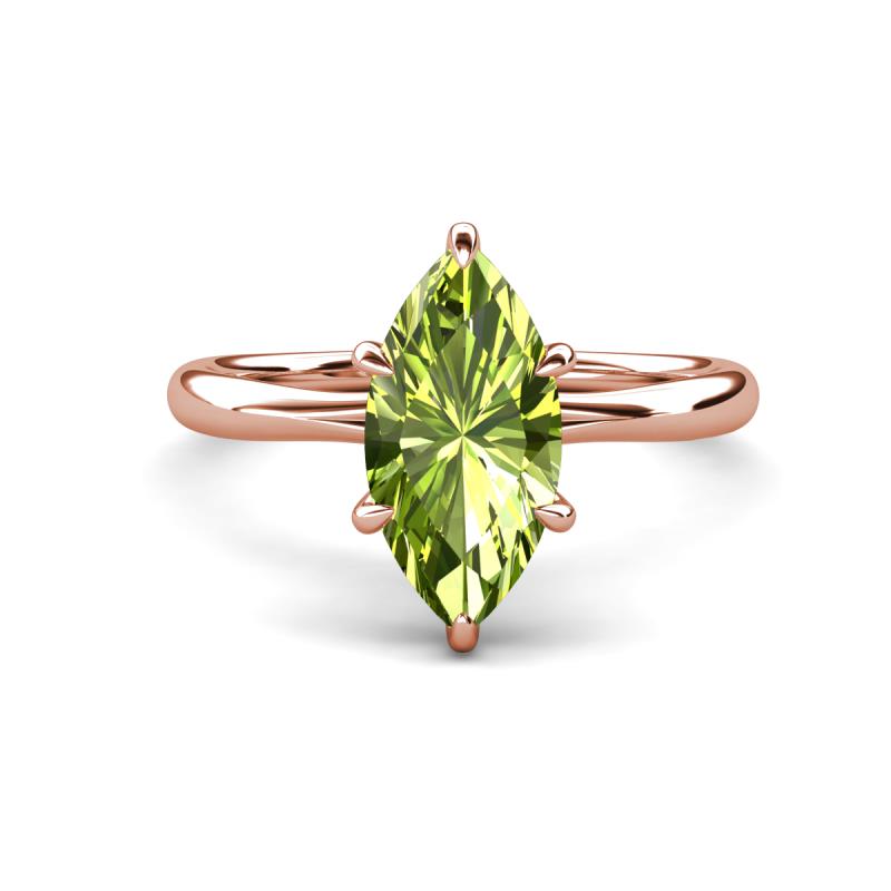 Solina 2.14 ctw Marquise Shape Peridot accented Lab Grown Diamond Hidden Halo Women Engagement Ring 