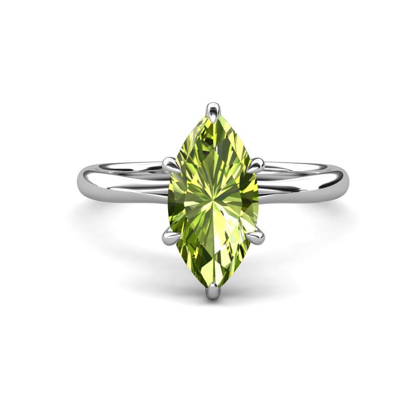Solina 2.14 ctw Marquise Shape Peridot accented Lab Grown Diamond Hidden Halo Women Engagement Ring 