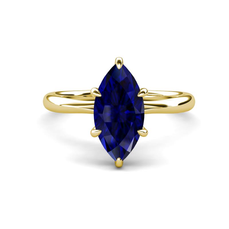 Solina 2.24 ctw Marquise Shape Created Blue Sapphire accented Lab Grown Diamond Hidden Halo Women Engagement Ring 