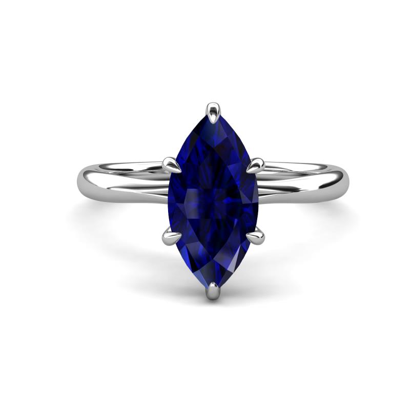 Solina 2.24 ctw Marquise Shape Created Blue Sapphire accented Lab Grown Diamond Hidden Halo Women Engagement Ring 