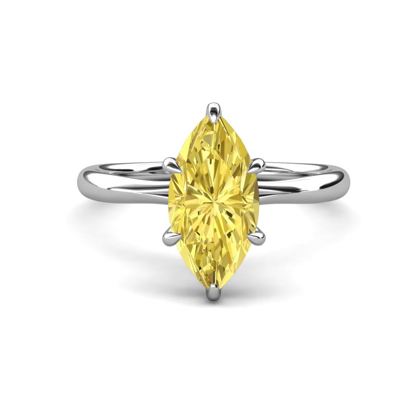 Solina 2.28 ctw Marquise Shape Created Yellow Sapphire accented Lab Grown Diamond Hidden Halo Women Engagement Ring 