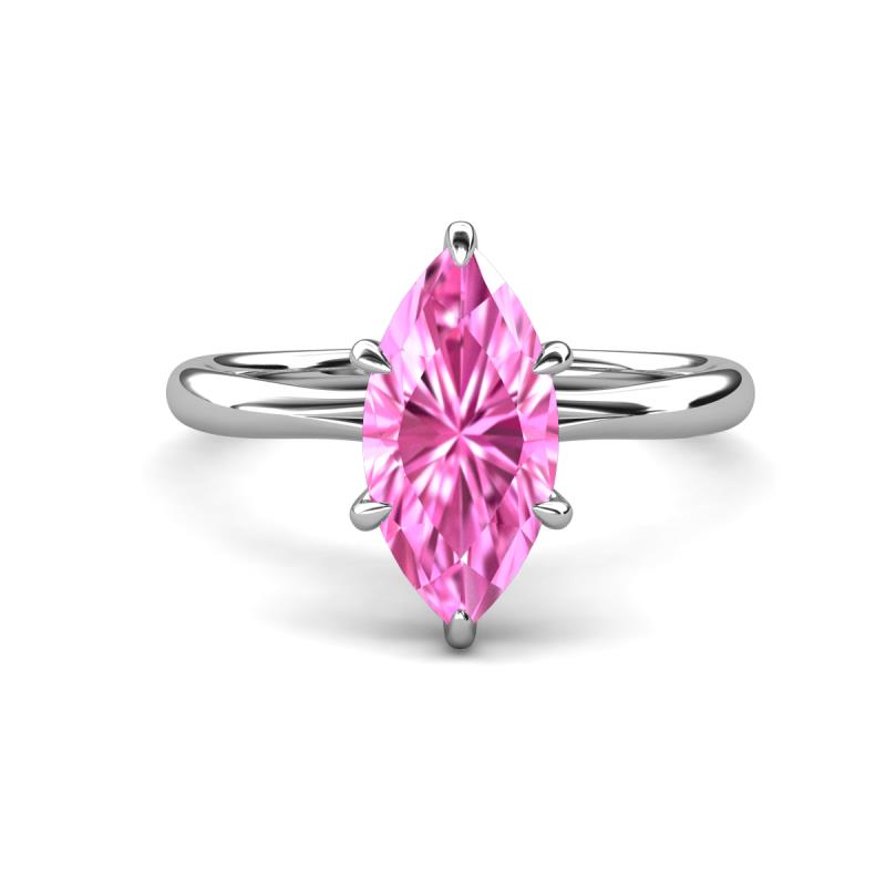 Solina 2.28 ctw Marquise Shape Created Pink Sapphire accented Lab Grown Diamond Hidden Halo Women Engagement Ring 