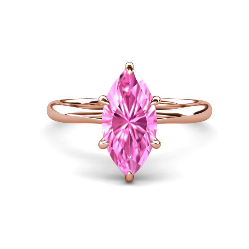 Solina 2.28 ctw Marquise Shape Created Pink Sapphire accented Lab Grown Diamond Hidden Halo Women Engagement Ring 