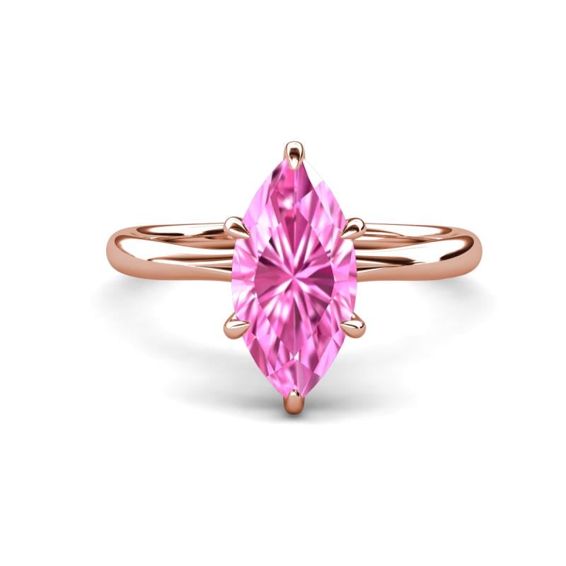 Solina 2.28 ctw Marquise Shape Created Pink Sapphire accented Lab Grown Diamond Hidden Halo Women Engagement Ring 