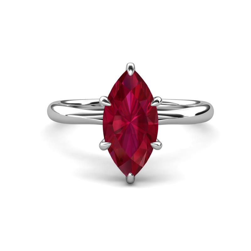 Solina 2.24 ctw Marquise Shape Created Ruby accented Lab Grown Diamond Hidden Halo Women Engagement Ring 