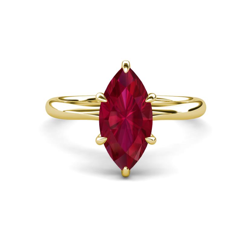 Solina 2.24 ctw Marquise Shape Created Ruby accented Lab Grown Diamond Hidden Halo Women Engagement Ring 