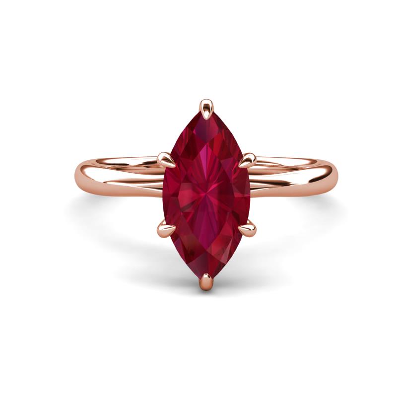 Solina 2.24 ctw Marquise Shape Created Ruby accented Lab Grown Diamond Hidden Halo Women Engagement Ring 