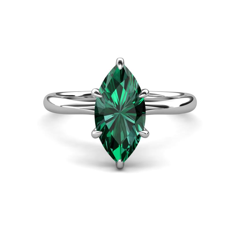 Solina 2.24 ctw Marquise Shape Created Emerald accented Lab Grown Diamond Hidden Halo Women Engagement Ring 