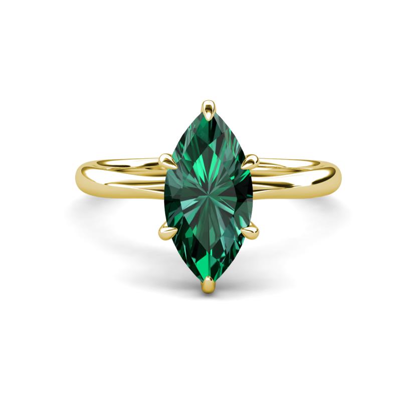 Solina 2.24 ctw Marquise Shape Created Emerald accented Lab Grown Diamond Hidden Halo Women Engagement Ring 