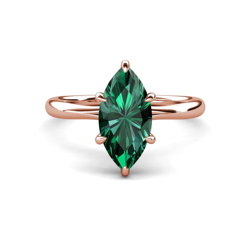 Solina 2.24 ctw Marquise Shape Created Emerald accented Lab Grown Diamond Hidden Halo Women Engagement Ring 