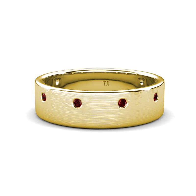 Orion 0.21 ctw Round Red Garnet Brushed Satin Finish Men Wedding Band (7 mm) 