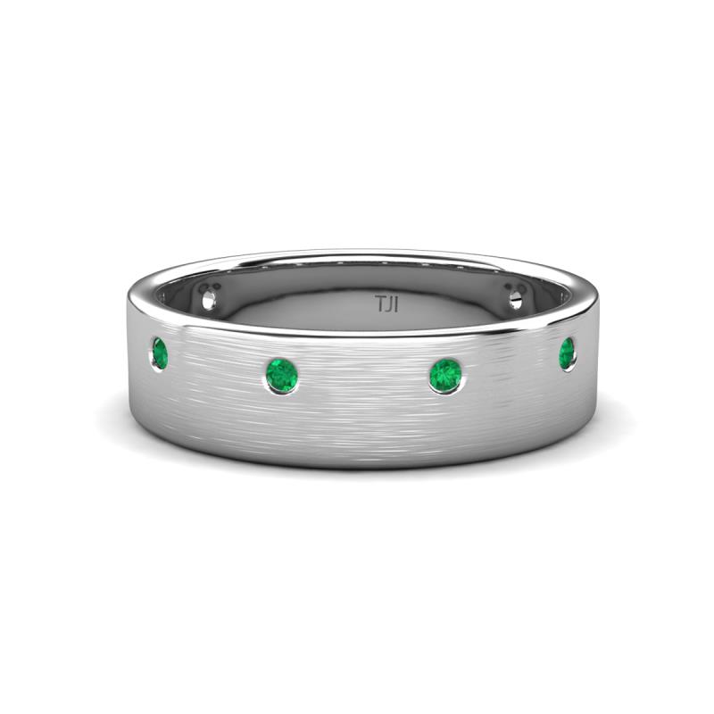 Orion 0.14 ctw Round Emerald Brushed Satin Finish Men Wedding Band (7 mm) 