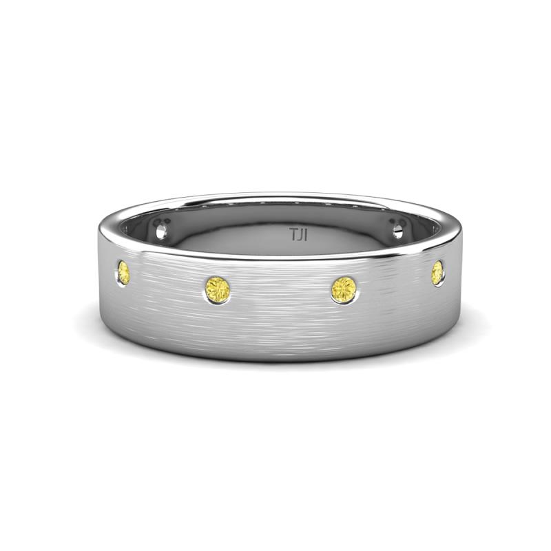 Orion 0.20 ctw Round Yellow Sapphire Brushed Satin Finish Men Wedding Band (7 mm) 