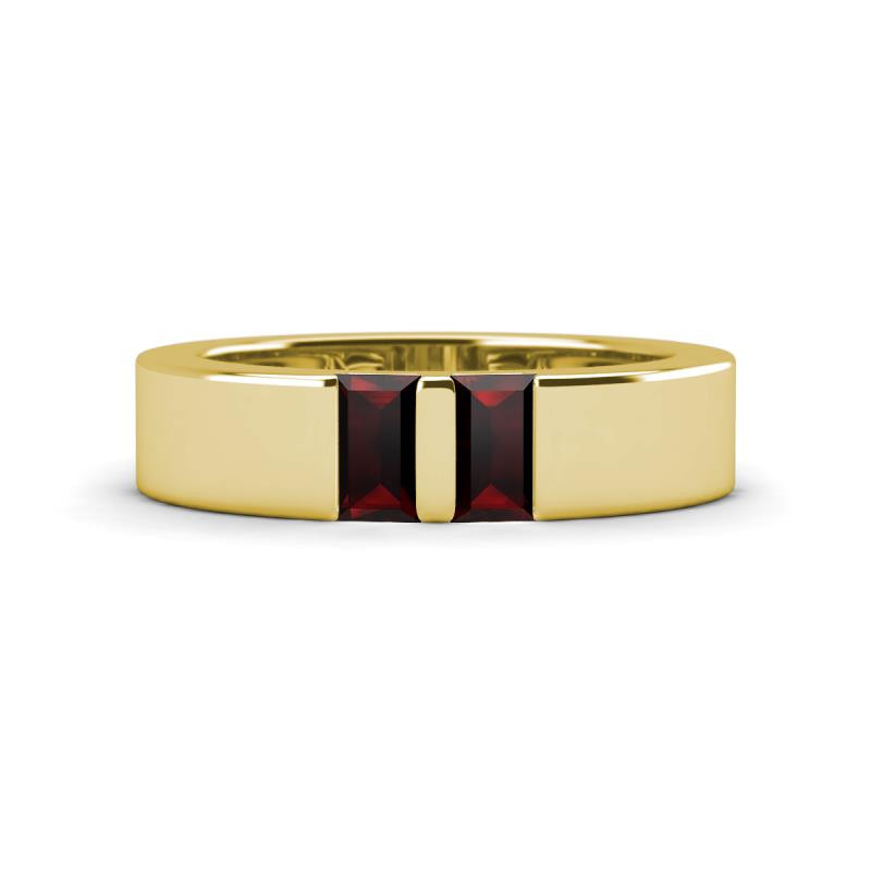 Carter 0.60 ctw Baguette Shape Red Garnet Two Stone Men Wedding Band (5 mm) 