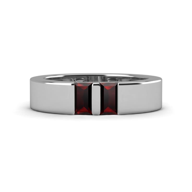 Carter 0.60 ctw Baguette Shape Red Garnet Two Stone Men Wedding Band (5 mm) 