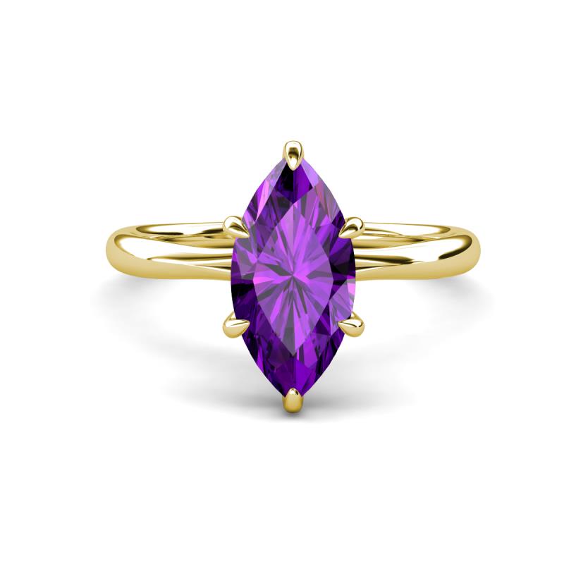 Solina 2.14 ctw Marquise Shape Amethyst accented Lab Grown Diamond Hidden Halo Women Engagement Ring 