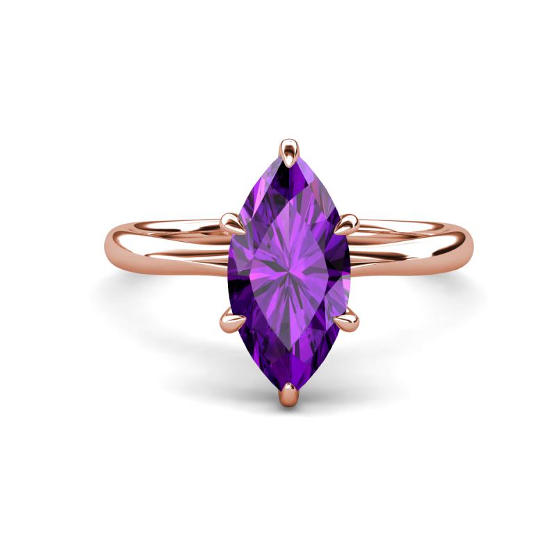 Solina 2.14 ctw Marquise Shape Amethyst accented Lab Grown Diamond Hidden Halo Women Engagement Ring 