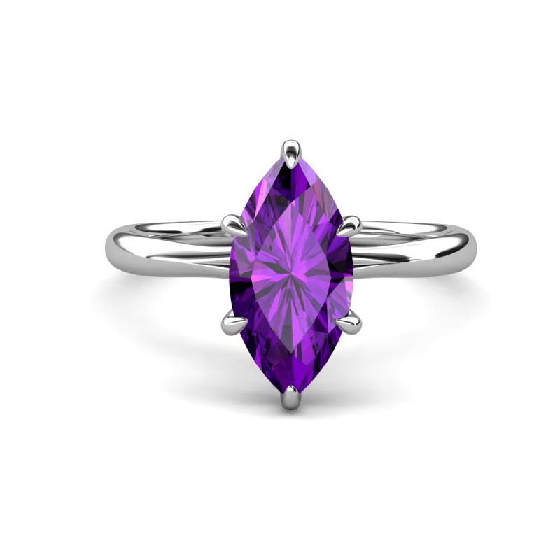 Solina 2.14 ctw Marquise Shape Amethyst accented Lab Grown Diamond Hidden Halo Women Engagement Ring 