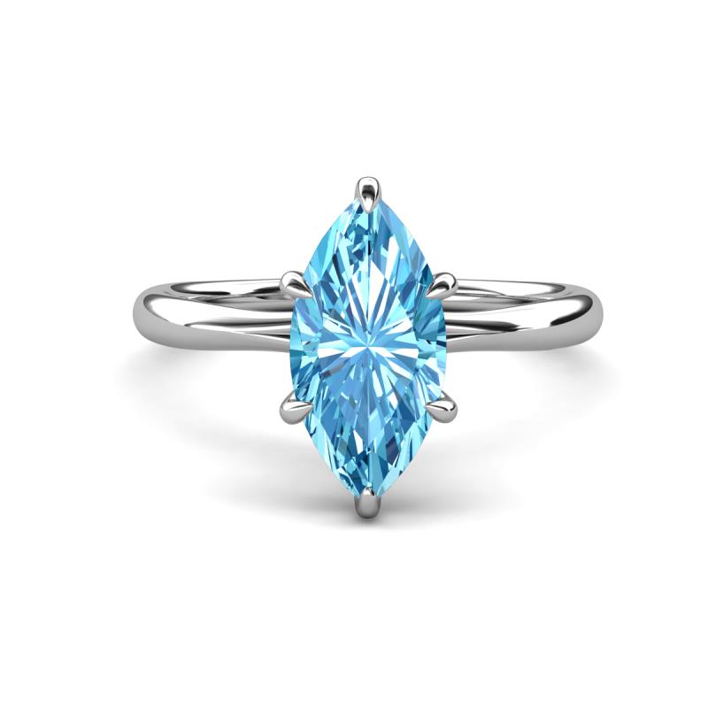 Solina 2.29 ctw Marquise Shape Blue Topaz accented Lab Grown Diamond Hidden Halo Women Engagement Ring 