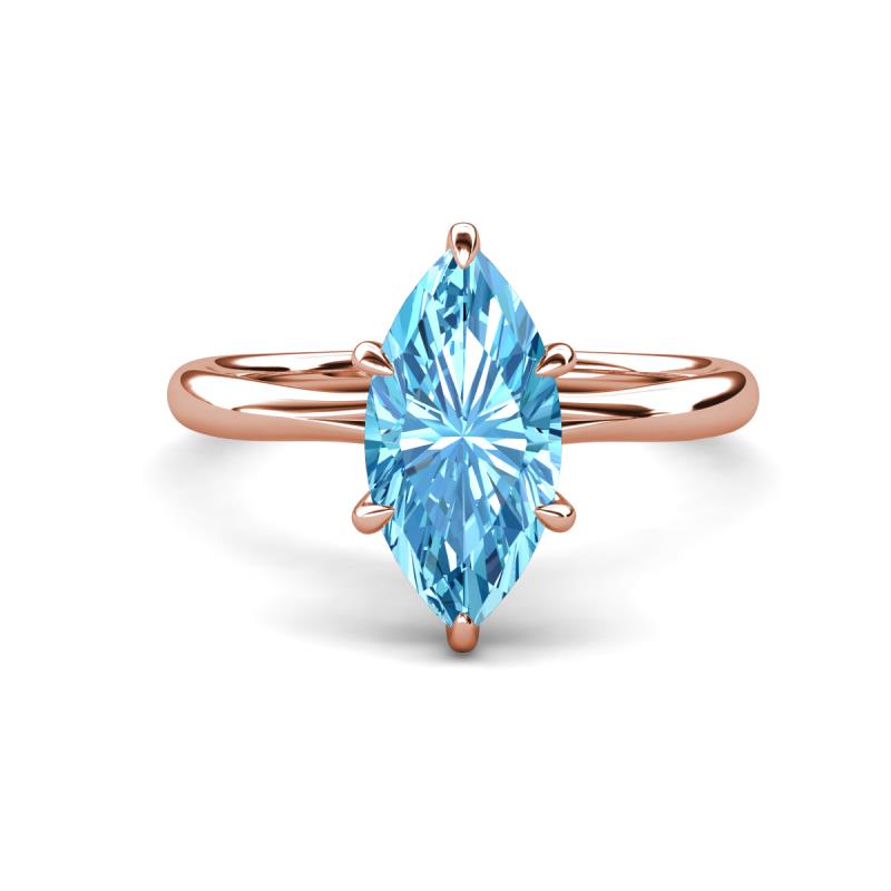 Solina 2.29 ctw Marquise Shape Blue Topaz accented Lab Grown Diamond Hidden Halo Women Engagement Ring 