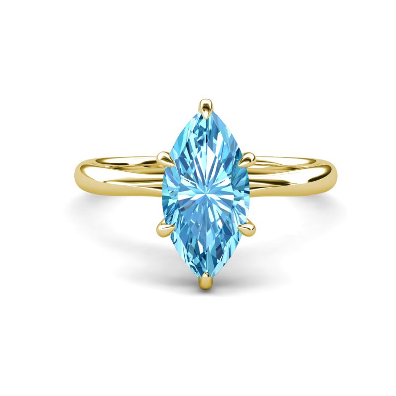 Solina 2.29 ctw Marquise Shape Blue Topaz accented Lab Grown Diamond Hidden Halo Women Engagement Ring 