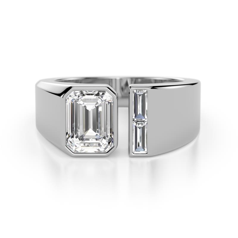 Vincere 2.22 ctw GIA Certified Emerald Shape Natural Diamond accented Baguette Shape Natural Diamond Women Three Stone Engagement Ring 