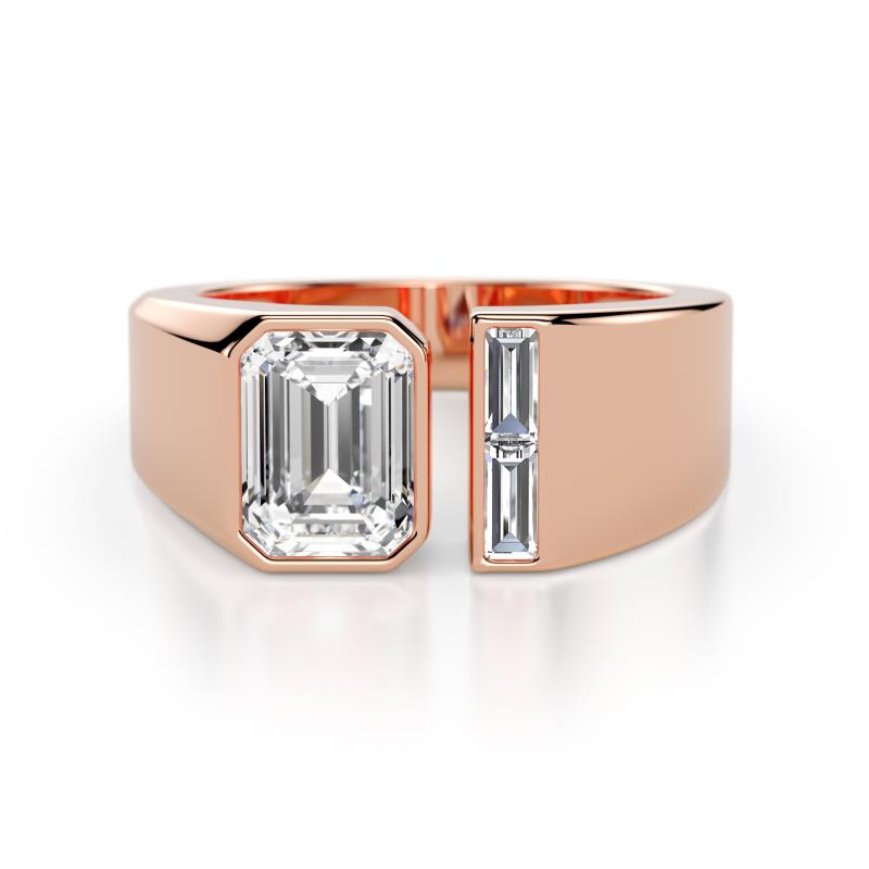 Vincere 2.22 ctw GIA Certified Emerald Shape Natural Diamond accented Baguette Shape Natural Diamond Women Three Stone Engagement Ring 