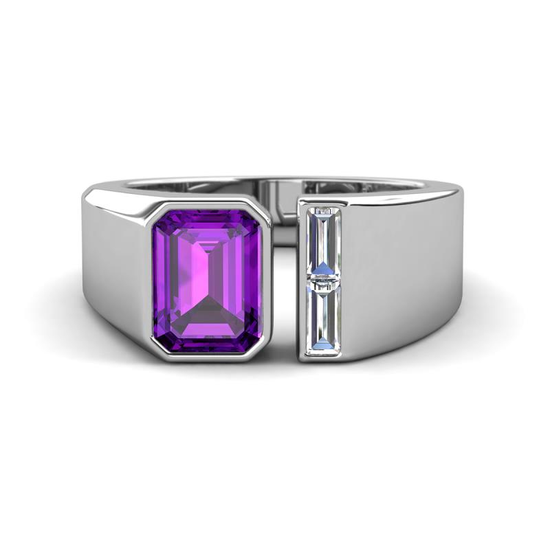 Vincere 1.67 ctw Emerald Shape Amethyst accented Baguette Shape Lab Grown Diamond Women Three Stone Engagement Ring 