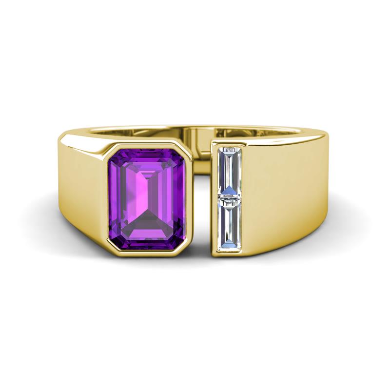 Vincere 1.67 ctw Emerald Shape Amethyst accented Baguette Shape Lab Grown Diamond Women Three Stone Engagement Ring 