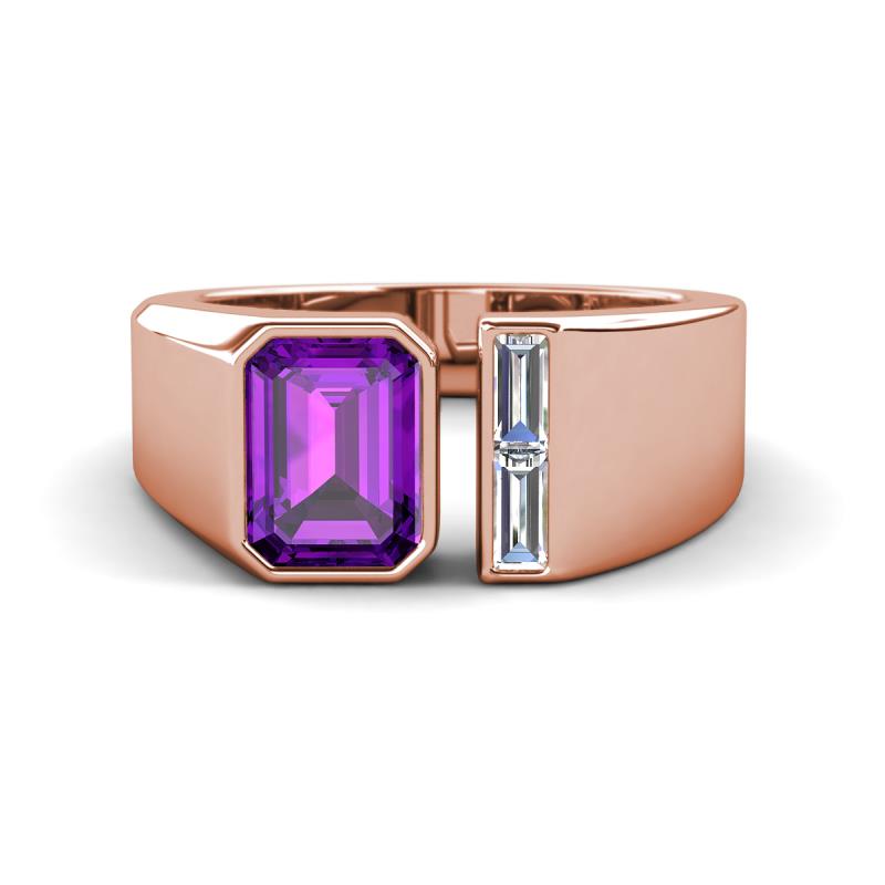 Vincere 1.67 ctw Emerald Shape Amethyst accented Baguette Shape Lab Grown Diamond Women Three Stone Engagement Ring 