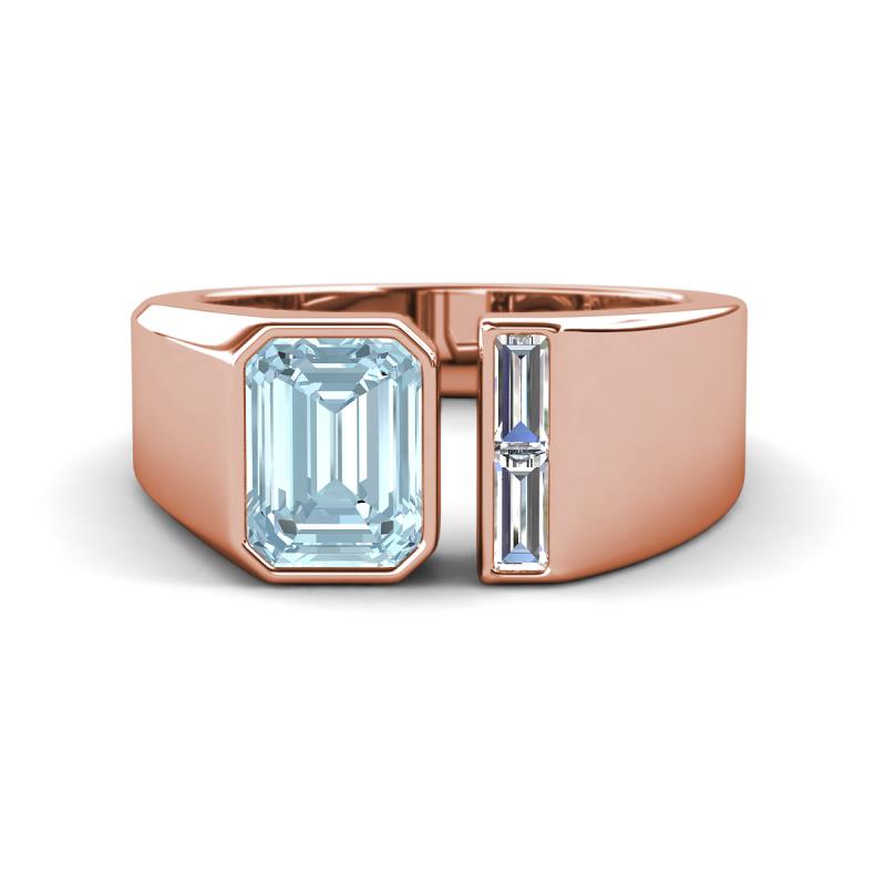 Vincere 1.62 ctw Emerald Shape Aquamarine accented Baguette Shape Lab Grown Diamond Women Three Stone Engagement Ring 