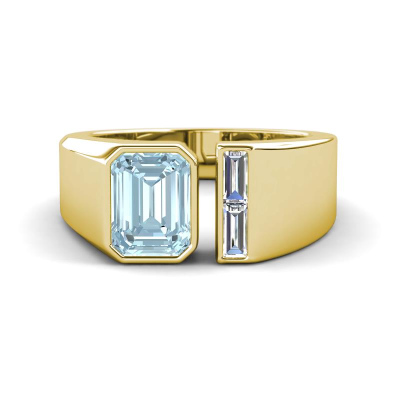 Vincere 1.62 ctw Emerald Shape Aquamarine accented Baguette Shape Lab Grown Diamond Women Three Stone Engagement Ring 