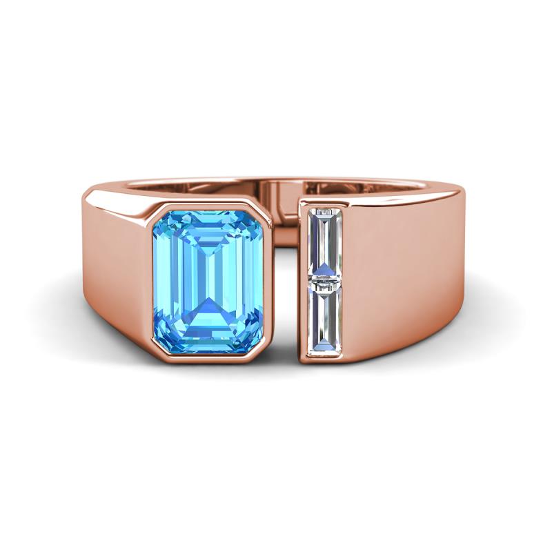 Vincere 2.22 ctw Emerald Shape Blue Topaz accented Baguette Shape Lab Grown Diamond Women Three Stone Engagement Ring 