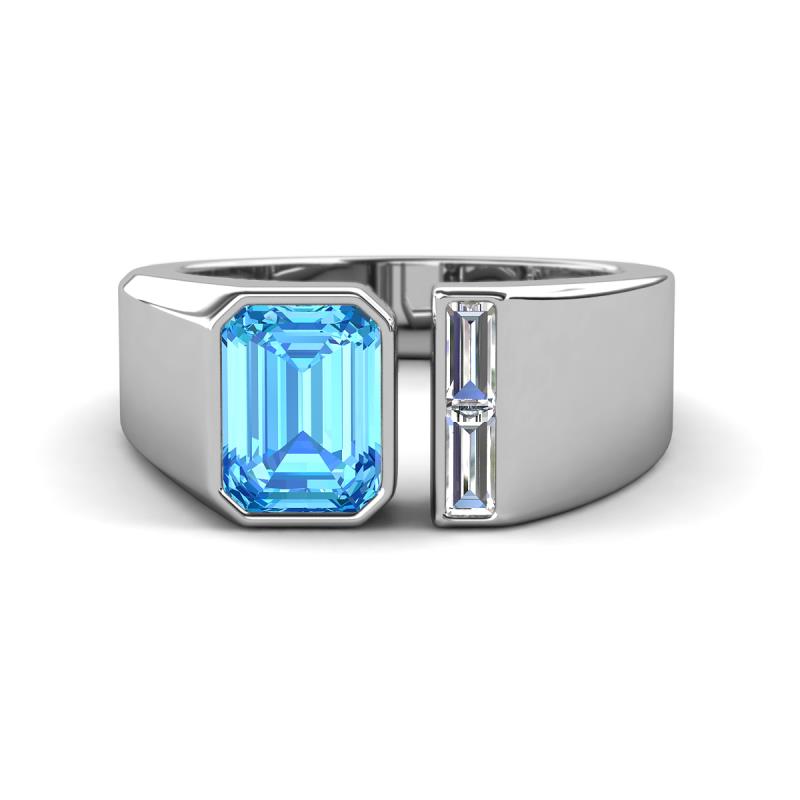Vincere 2.22 ctw Emerald Shape Blue Topaz accented Baguette Shape Lab Grown Diamond Women Three Stone Engagement Ring 