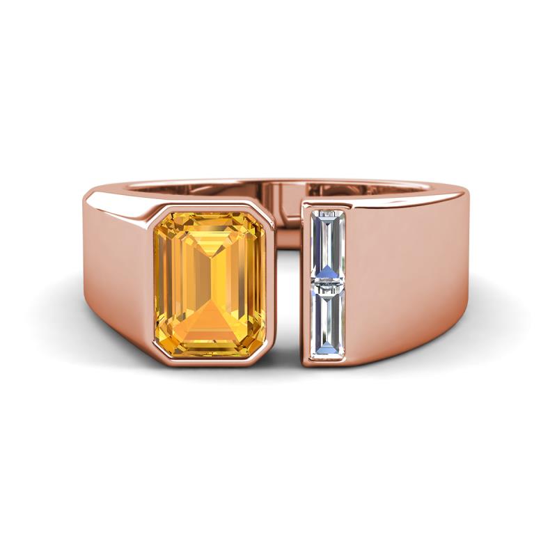 Vincere 1.72 ctw Emerald Shape Citrine accented Baguette Shape Lab Grown Diamond Women Three Stone Engagement Ring 