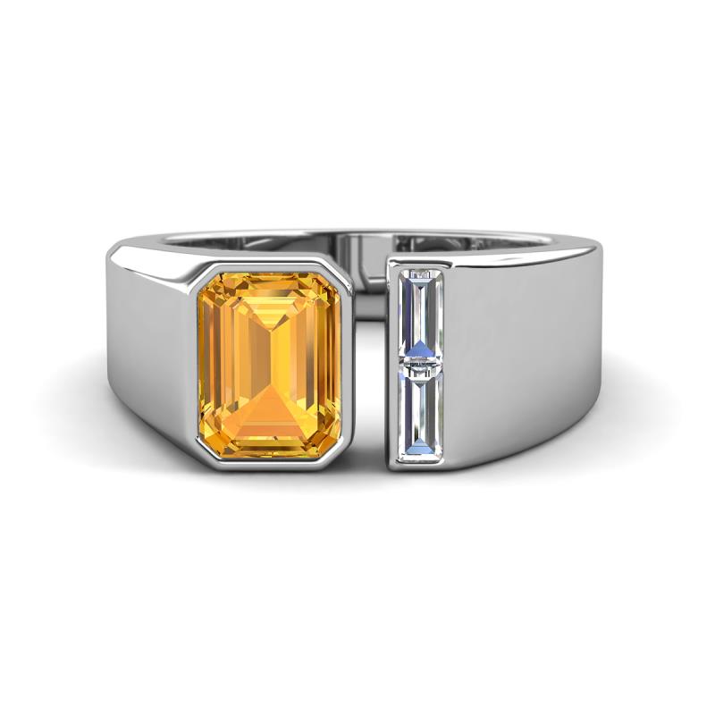 Vincere 1.72 ctw Emerald Shape Citrine accented Baguette Shape Lab Grown Diamond Women Three Stone Engagement Ring 