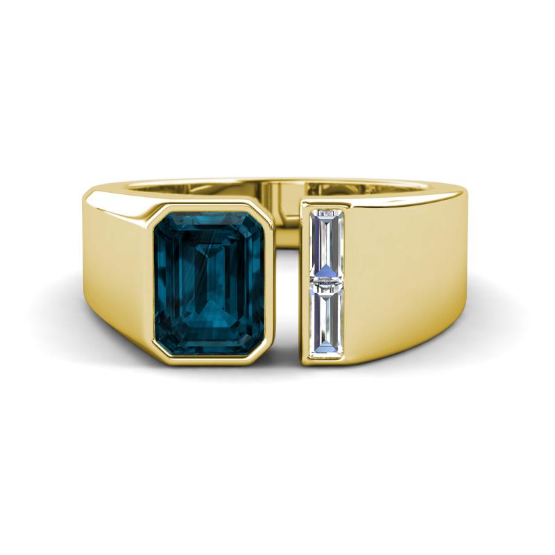 Vincere 2.22 ctw Emerald Shape London Blue Topaz accented Baguette Shape Lab Grown Diamond Women Three Stone Engagement Ring 